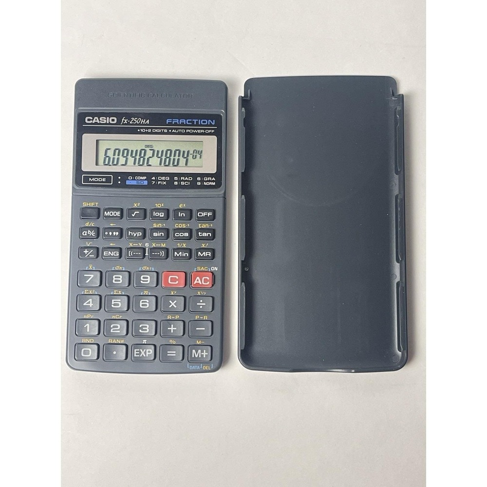 Vintage Casio Fx-250HC Fraction Scientific‎ Calculator With Cover Works!